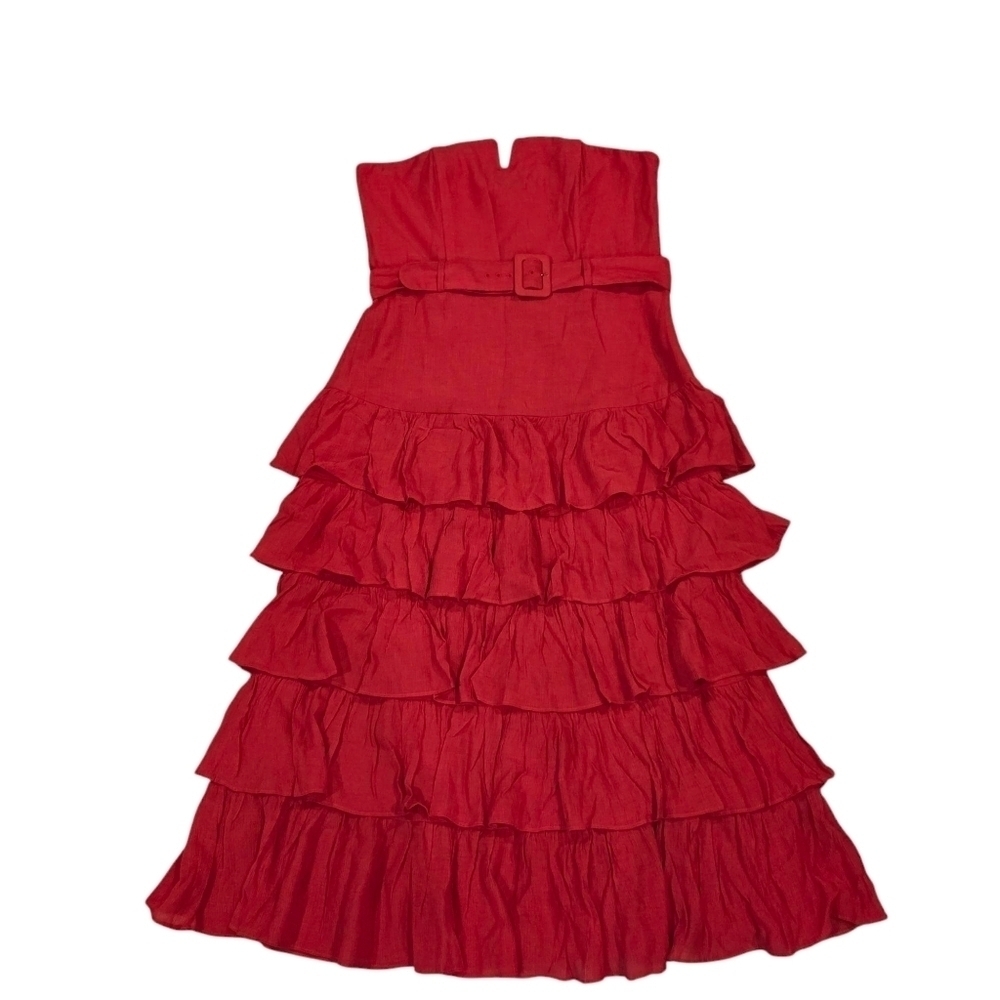 Women's Strapless Tiered Ruffled Midi Dress Boho-Luxury Spanish Romanticism XL